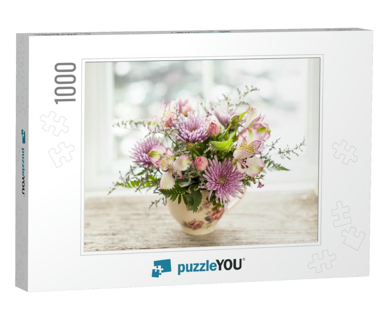 Bouquet of Colorful Flowers Arranged in Small Vase... Jigsaw Puzzle with 1000 pieces