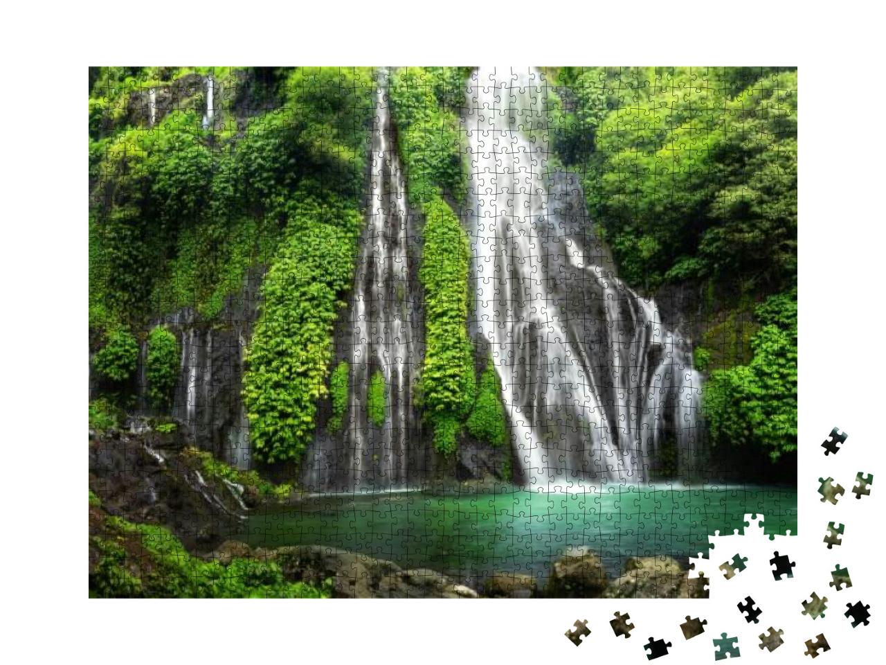 Jungle Waterfall Cascade in Tropical Rainforest with Rock... Jigsaw Puzzle with 1000 pieces