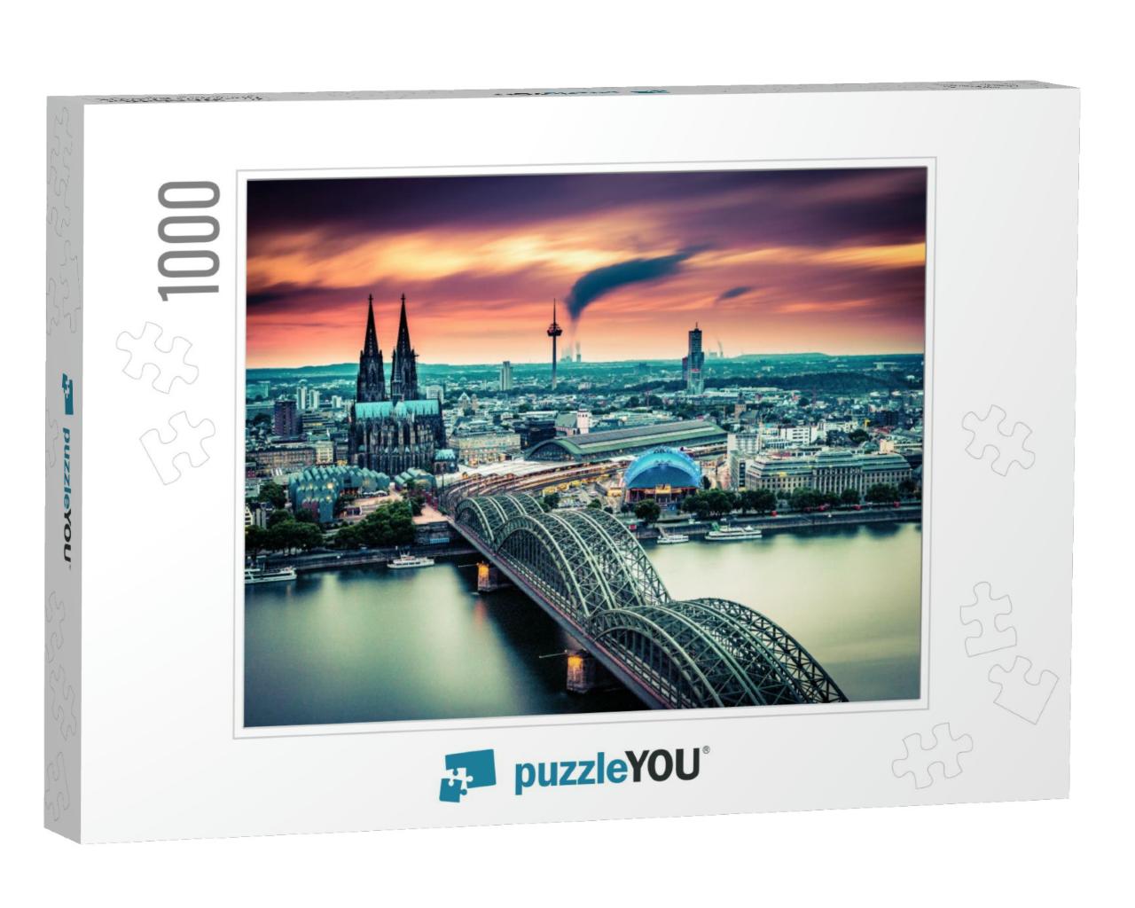 Long Exposure Sunset Moving Clouds Over the City Cologne... Jigsaw Puzzle with 1000 pieces
