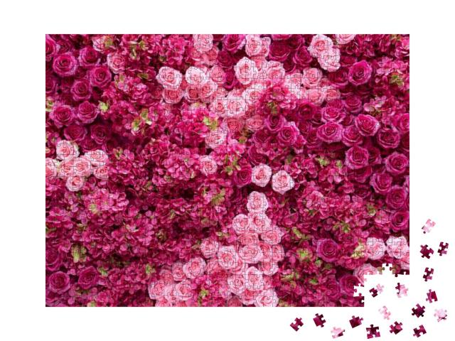 Backdrop of Red & Pink Roses, Flowers Wall Background, We... Jigsaw Puzzle with 1000 pieces