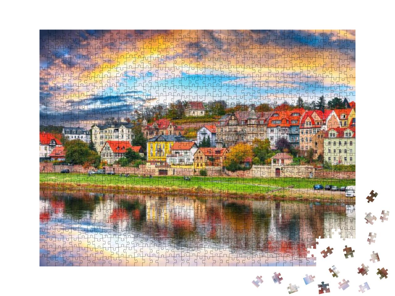 Fantastic Sunset View on Cityscape of Meissen Town on the... Jigsaw Puzzle with 1000 pieces