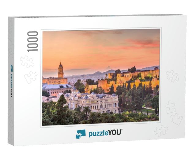 Malaga, Spain Old Town Skyline At Dusk... Jigsaw Puzzle with 1000 pieces