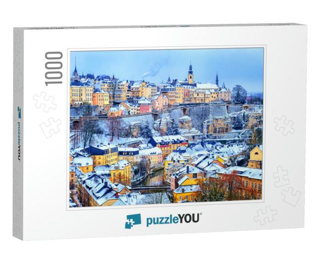Old Town of Luxembourg City Snow White in Winter, Europe... Jigsaw Puzzle with 1000 pieces