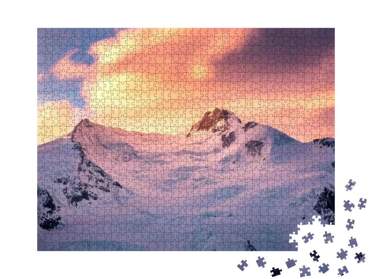 Dufourspitze / Monte Rosa - 4634m in the Early Morning Sw... Jigsaw Puzzle with 1000 pieces