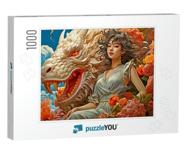 Dragon Girl in the Protection of Her Fierce Companion Jigsaw Puzzle with 1000 pieces