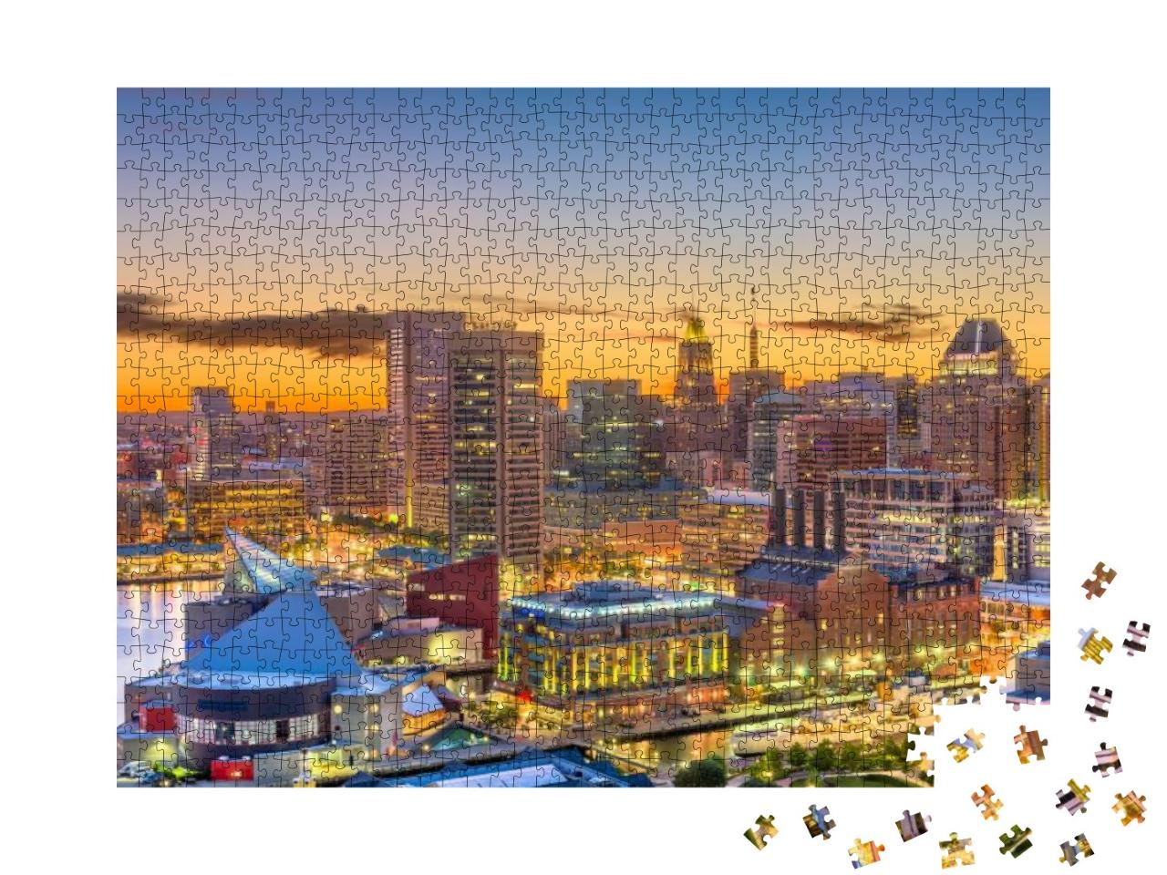 Baltimore, Maryland, USA Skyline of the Inner Harbor At Tw... Jigsaw Puzzle with 1000 pieces