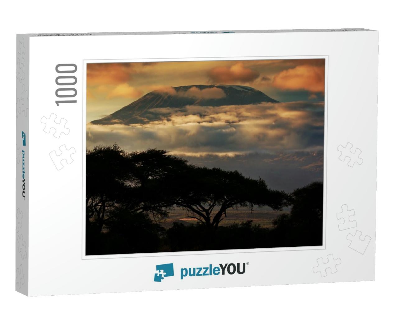 Mount Kilimanjaro & Clouds Line At Sunset, View from Sava... Jigsaw Puzzle with 1000 pieces