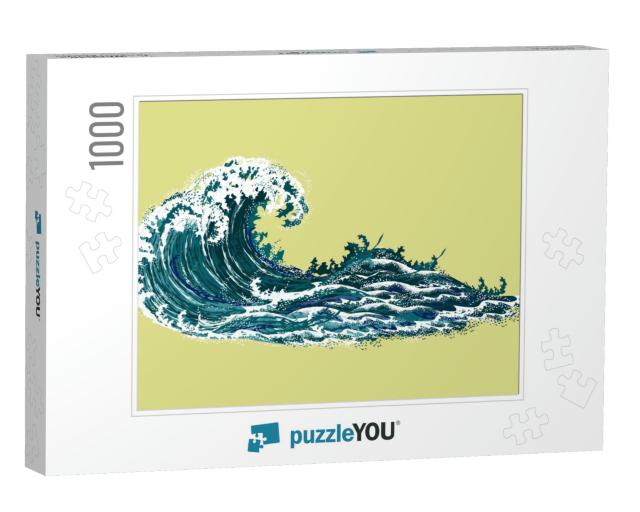 Sea Wave. Hand Drawn Realistic Vector Illustration in Ori... Jigsaw Puzzle with 1000 pieces