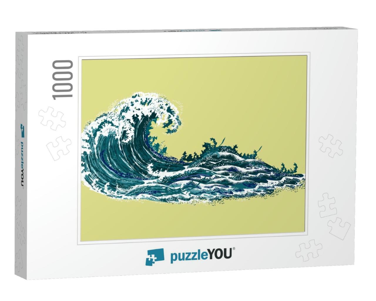 Sea Wave. Hand Drawn Realistic Vector Illustration in Ori... Jigsaw Puzzle with 1000 pieces