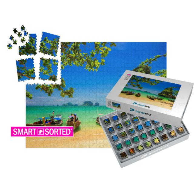 Traditional Longtail Boat At Sunset on Tropical Island, T... | SMART SORTED® | Jigsaw Puzzle with 1000 pieces