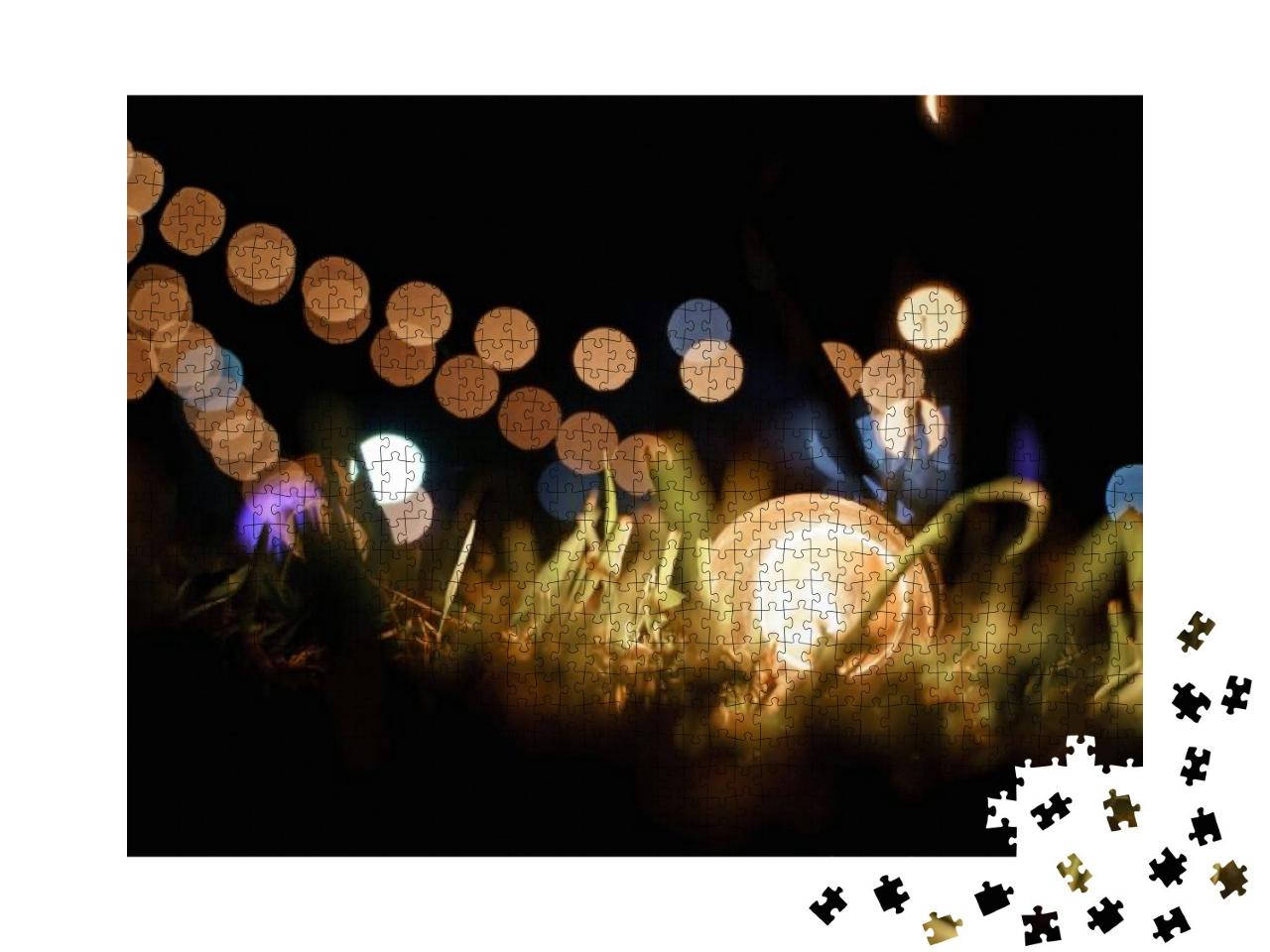 Warm Globe String Light Bulb on the Glass At Night Outdoo... Jigsaw Puzzle with 1000 pieces