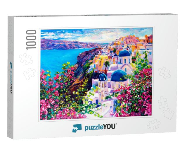 Oil Painting. Santorini Seascape. Wall Decor... Jigsaw Puzzle with 1000 pieces