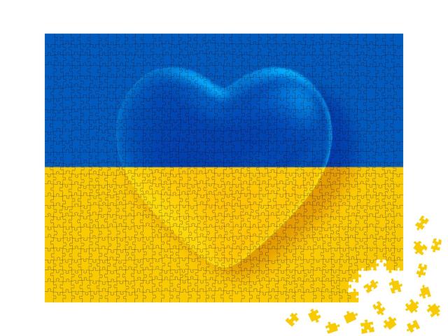 Ukraine Flag in the Shape of Heart Object on Ukraine Flag... Jigsaw Puzzle with 1000 pieces
