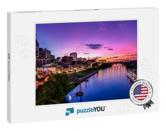 Nashville Skyline with Boat on the River... Jigsaw Puzzle
