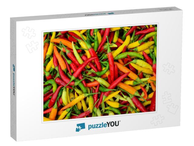 Full Frame of Red, Green & Yellow Peppers Background - He... Jigsaw Puzzle