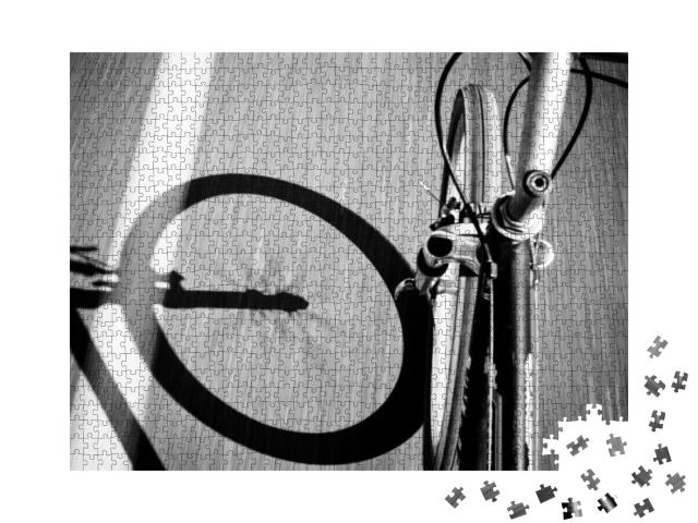 Breakdown - Bicycle on Road Black & White Photography... Jigsaw Puzzle with 1000 pieces