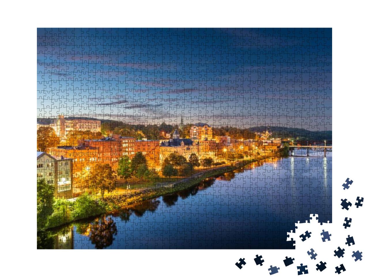 Augusta, Maine, USA Skyline on the Kennebec River At Twili... Jigsaw Puzzle with 1000 pieces