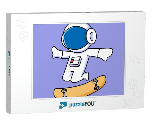 Cute Astronaut Playing Skateboard Cartoon Design... Jigsaw Puzzle
