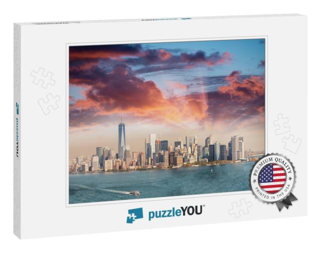 Downtown Manhattan At Sunset as Seen from Ellis Island, P... Jigsaw Puzzle