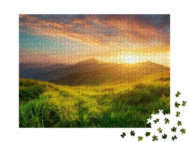 Mountain Valley During Sunrise. Natural Summer Landscape... Jigsaw Puzzle with 1000 pieces