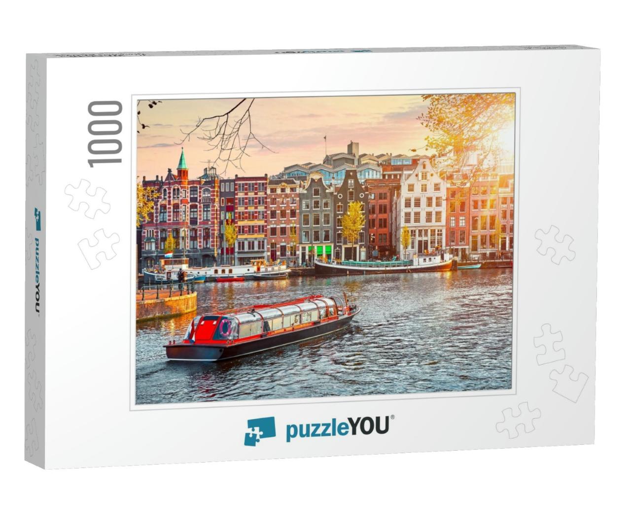 Channel in Amsterdam Netherlands Houses River Amstel Land... Jigsaw Puzzle with 1000 pieces