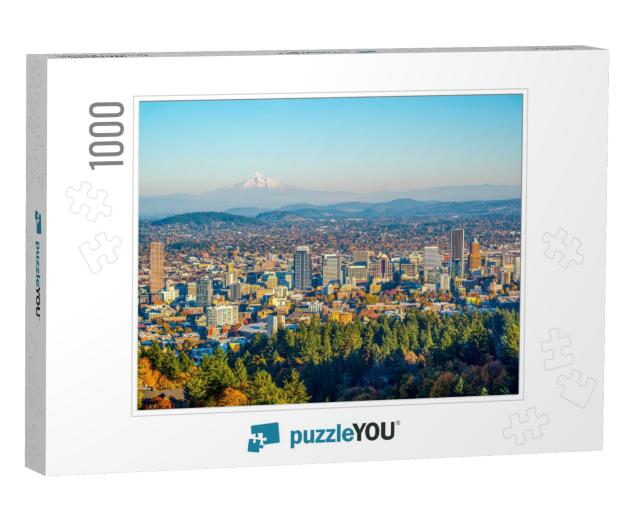 City of Portland Oregon & Mount Hood in Autumn, Oregon-Us... Jigsaw Puzzle with 1000 pieces