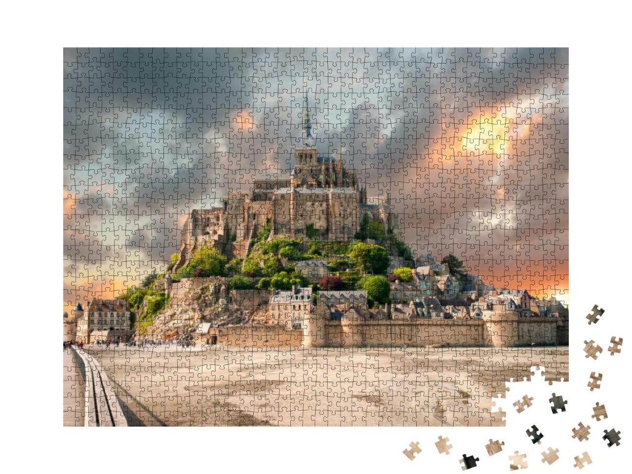 Panoramic View of Famous Le Mont Saint Michel with Sunset... Jigsaw Puzzle with 1000 pieces