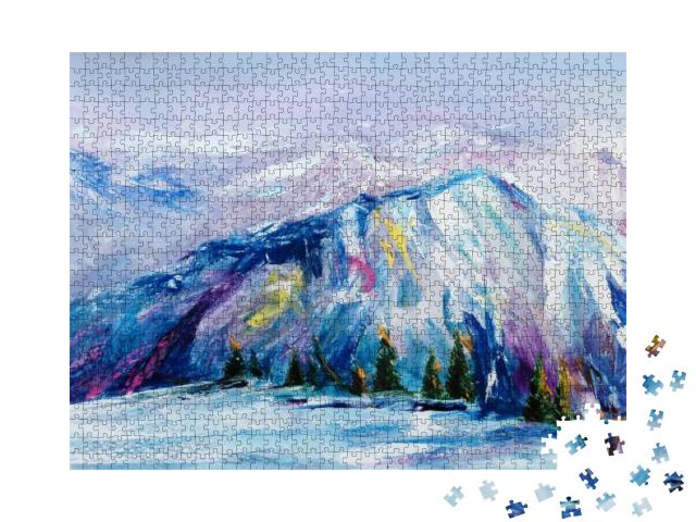 Mountain, Hills & Mount Chain Landscape, Oil on Canvas, P... Jigsaw Puzzle with 1000 pieces