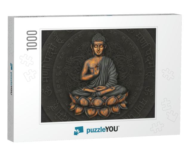 Gautama Buddha Against the Background of the Mantra is Om... Jigsaw Puzzle with 1000 pieces