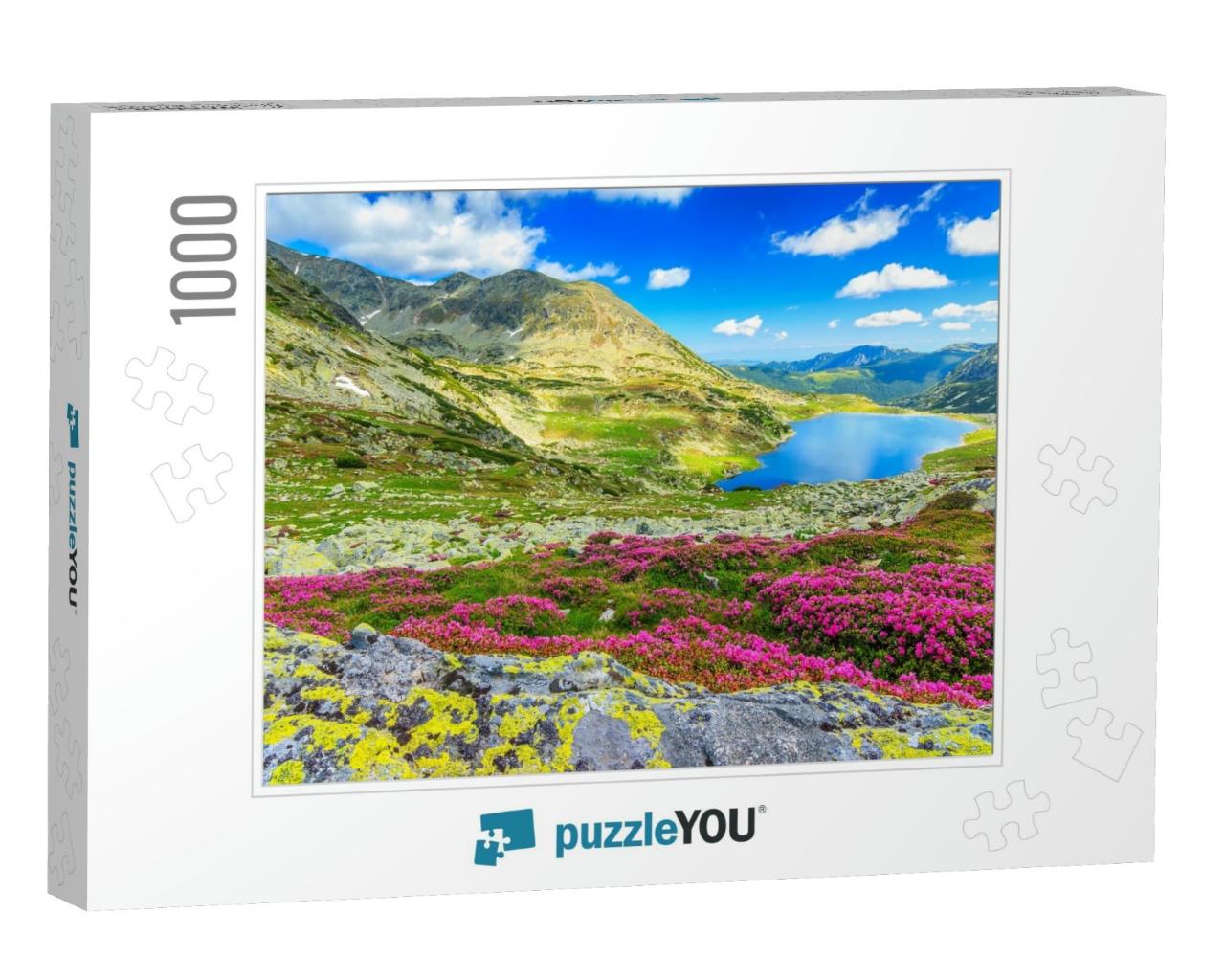 Glacier Lake, High Mountains & Stunning Pink Rhododendron... Jigsaw Puzzle with 1000 pieces