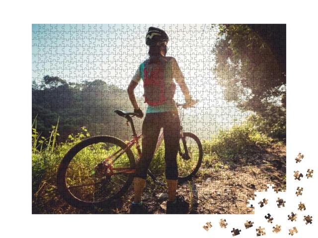 Young Woman Cyclist Enjoy the Beautiful Sunrise on Summer... Jigsaw Puzzle with 1000 pieces