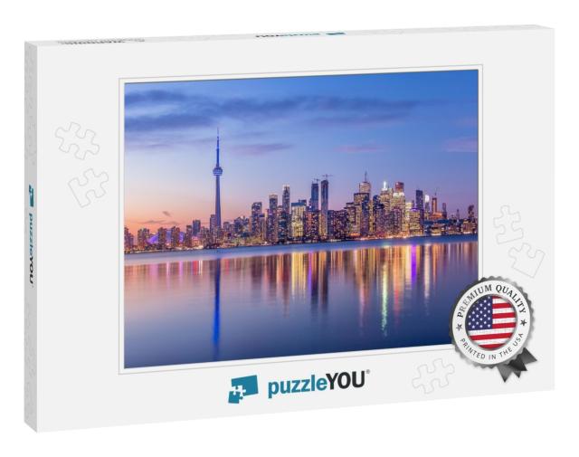Toronto Skyline with Purple Light - Toronto, Ontario, Can... Jigsaw Puzzle
