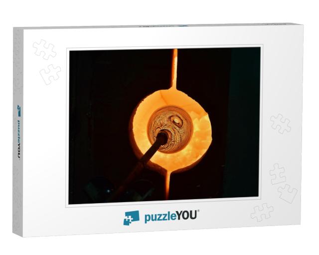 Glass blowing art and flame.Handmade glassware 6 Jigsaw Puzzle