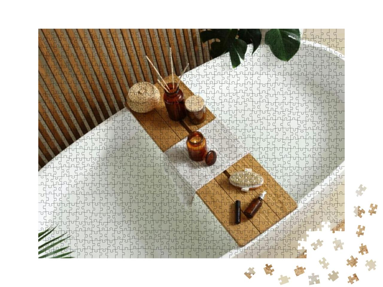 Wooden Bath Tray with Open Book, Candle & Body Care Produ... Jigsaw Puzzle with 1000 pieces