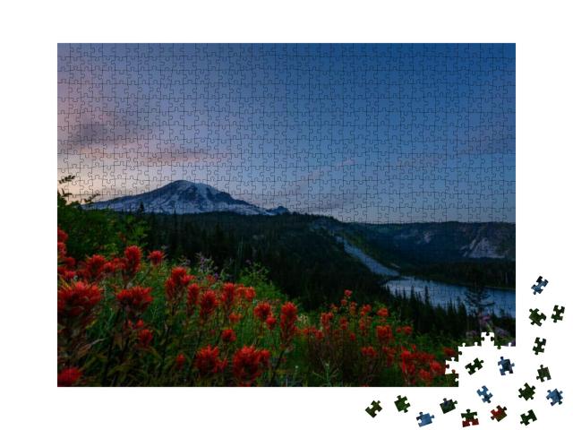 Last Light of the Sun Set Glows Over Paintbrush Flowers i... Jigsaw Puzzle with 1000 pieces