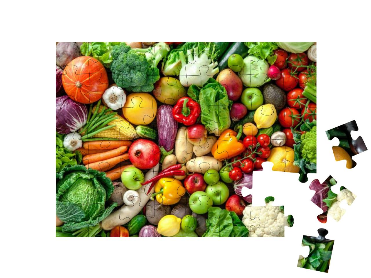 Assortment of Fresh Fruits & Vegetables... Jigsaw Puzzle with 48 pieces
