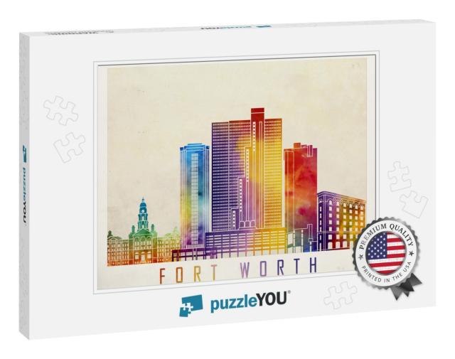 Fort Worth Landmarks Watercolor Poster... Jigsaw Puzzle