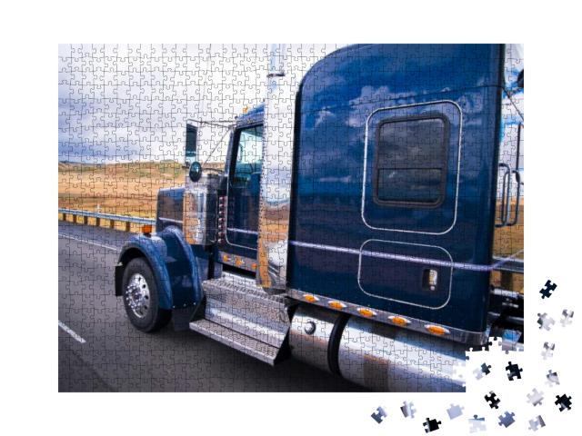 Dark Blue Shiny Classic American Big Rig Semi Truck with... Jigsaw Puzzle with 1000 pieces