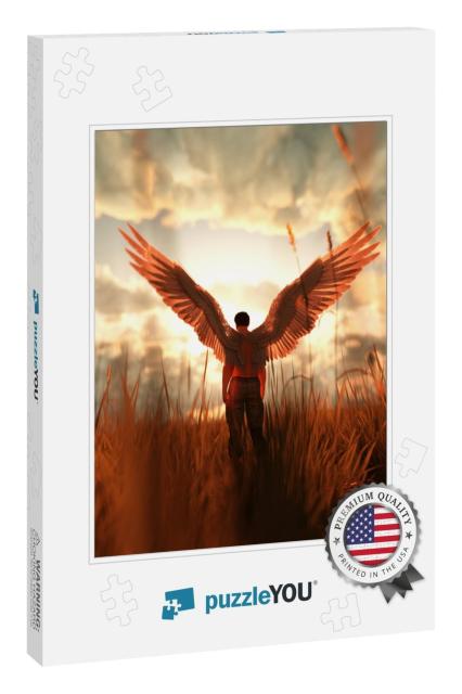3D Illustration of an Angel in Grass Field... Jigsaw Puzzle
