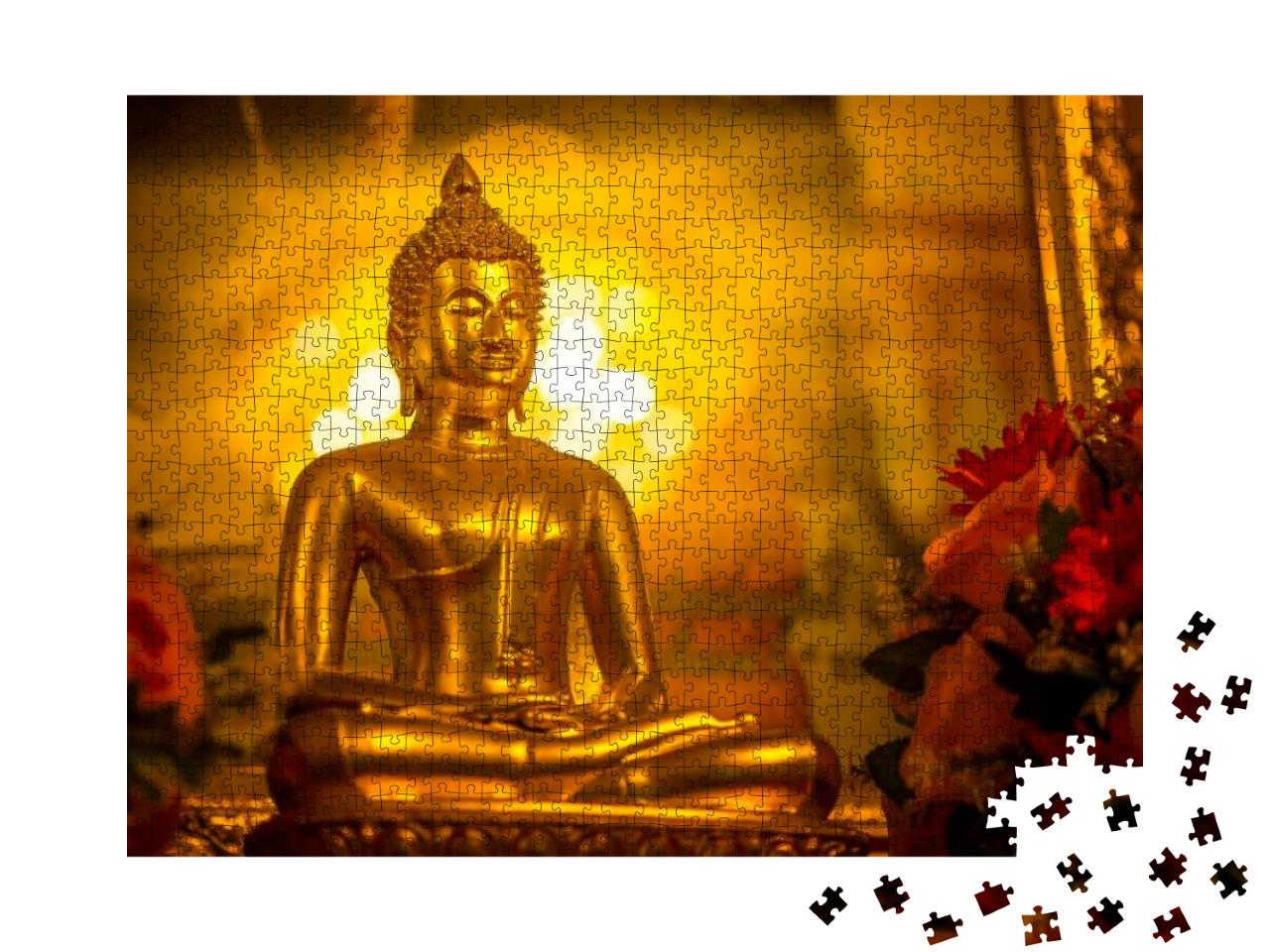 Yellow-Gold Buddha & Golden Orange Background Make the Bu... Jigsaw Puzzle with 1000 pieces