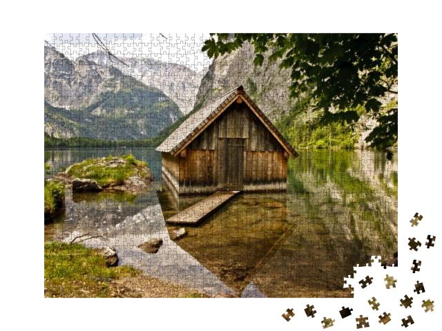 A Wood Boat House on the Lake, Bavaria, Germany... Jigsaw Puzzle with 1000 pieces