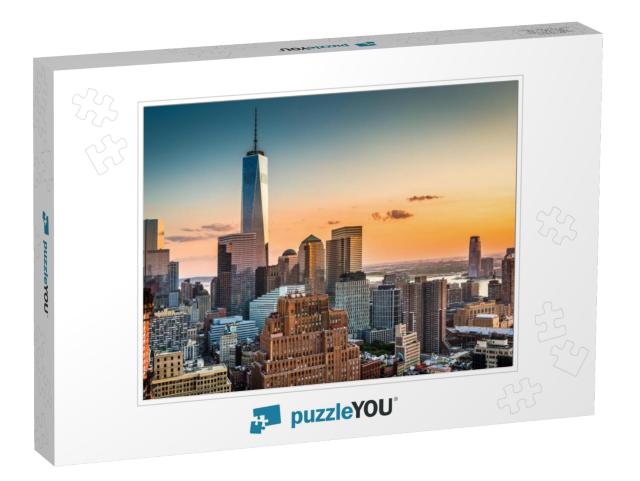 Lower Manhattan Skyline At Sunset... Jigsaw Puzzle