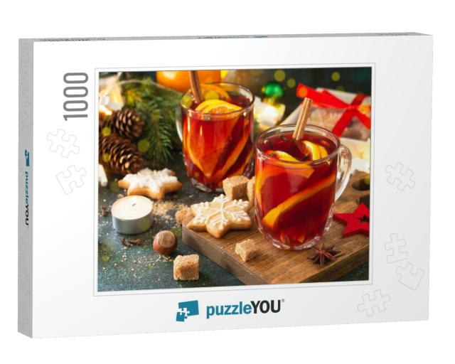 Winter Christmas Mulled Wine with Orange & Spices on the... Jigsaw Puzzle with 1000 pieces