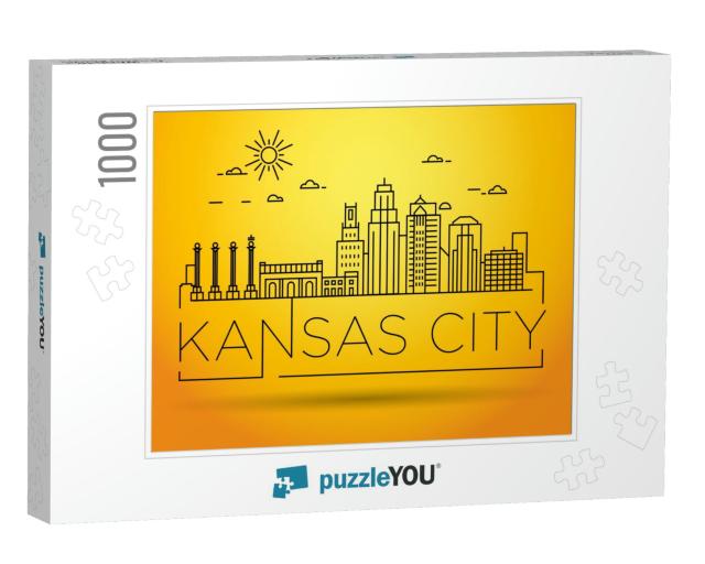 Minimal Kansas Linear City Skyline with Typographic Desig... Jigsaw Puzzle with 1000 pieces
