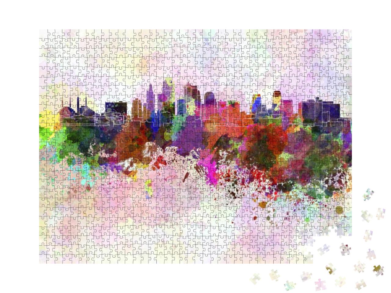 Kansas City Skyline in Watercolor Background... Jigsaw Puzzle with 1000 pieces