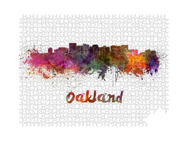 Oakland Skyline in Watercolor Splatters with Clipping Pat... Jigsaw Puzzle with 1000 pieces