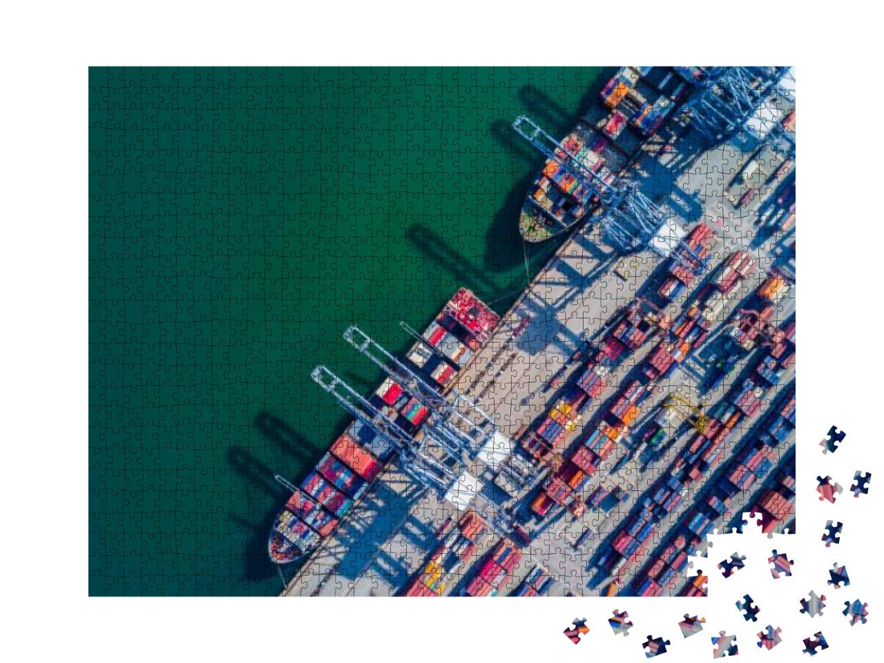 Container Cargo Ship Loading At Port, Freight Transportat... Jigsaw Puzzle with 1000 pieces