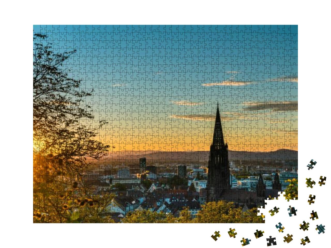 Germany, Freiburg Im Breisgau, Magical Orange Sunset Sky... Jigsaw Puzzle with 1000 pieces