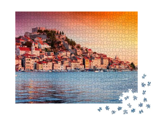 Sunset in Old Town of Sibenik, Croatia. Waterfront View w... Jigsaw Puzzle with 1000 pieces