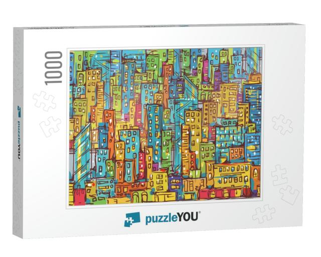 Cityscape Hand Drawn Vector Illustration... Jigsaw Puzzle with 1000 pieces